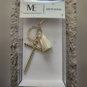Modern Expressions Letter T Gold Keychain Bagcharm with Tassel